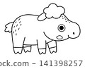 Vector black and white cartoon baby elk isolated on white background. Funny line little moose clipart. Cute forest animal child icon for kids. Woodland coloring page. Woods wildlife illustration 141398257