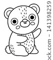 Vector black and white cartoon baby bear. Funny line little teddy clipart. Cute forest animal child icon for kids. Woodland element, coloring page. Woods wildlife illustration 141398259