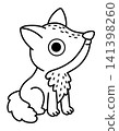 Vector black and white cartoon baby wolf. Funny line little wild dog clipart. Cute forest animal child icon for kids. Woodland element, coloring page. Woods wildlife illustration with cub 141398260