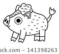 Vector black and white cartoon baby boar isolated on white background. Line little hog clipart. Cute forest animal child icon for kids. Woodland coloring page. Woods wildlife illustration 141398263