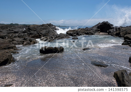 Waves crashing against the rocky shore of Jogashima Island in Miura City, Kanagawa Prefecture. Waves crashing against the rocky shore of Jogashima Island in Miura City, Kanagawa Prefecture. 141398575