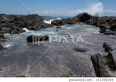 Waves crashing against the rocky shore of Jogashima Island in Miura City, Kanagawa Prefecture. Waves crashing against the rocky shore of Jogashima Island in Miura City, Kanagawa Prefecture. 141398584