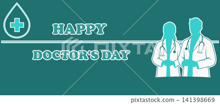 Happy Doctors Day horizontal banner layout template with medical staff silhouettes and cross emblem Happy Doctors Day horizontal banner layout template with medical staff silhouettes and cross emblem 141398669