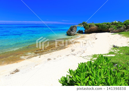 [Okinawa Prefecture] The beautiful beaches of Okinawa Ocean Expo Park and Ie Island under a clear blue sky (Okinawa Ocean Expo Park) 141398838