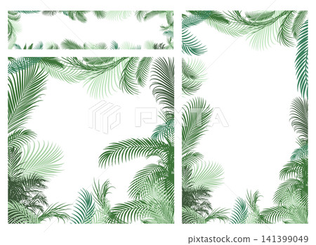 Palm leaf frame set of green Hand drawn. Not AI, vector illustration. Palm leaf frame set of green Hand drawn. Not AI, vector illustration. 141399049