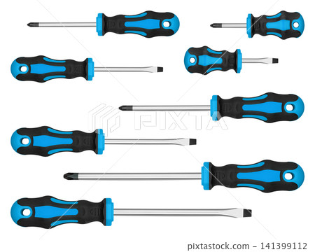 Industrial steel Blue screwdriver collection element for technical graphic design Industrial steel Blue screwdriver collection element for technical graphic design 141399112