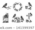 Graphic vector collection gothic compositions human skulls, black raven, religion cross, vintage lantern, burning candle in candlestick. Set of illustrations Dark occult line art for Halloween design 141399397