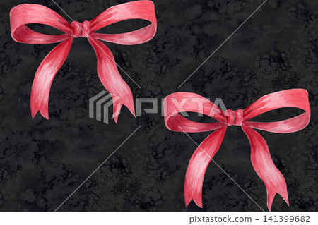 Red ribbon bow seamless minimal watercolor pattern on black. Hand painted simple festive element with perfect for packaging, wrapping paper, textile, branding and holiday products. Glossy dark ribbon Red ribbon bow seamless minimal watercolor pattern on black. Hand painted simple festive element with perfect for packaging, wrapping paper, textile, branding and holiday products. Glossy dark ribbon 141399682
