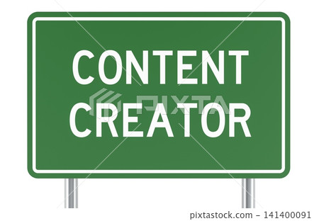 Content Creator, green road sign. 3D rendering 141400091
