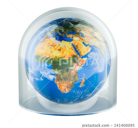 Earth under protective dome for ozone layer protection. 3D rendering 141400095