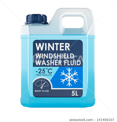 Winter windshield washer fluid canister with freeze protection. 3D rendering 141400107