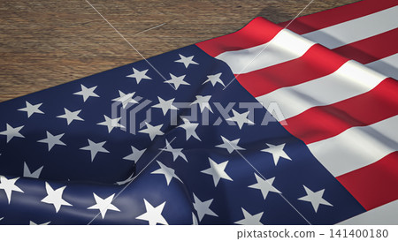 American Flag Draped Across a Rustic Wooden Surface 3d render. American Flag Draped Across a Rustic Wooden Surface 3d render. 141400180