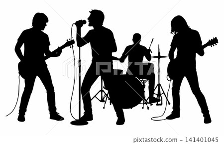 A vector silhouette of a rock band performing at a live concert. A vector silhouette of a rock band performing at a live concert. 141401045