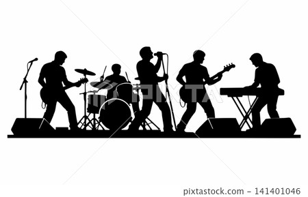 A vector silhouette of a rock band performing at a live concert. A vector silhouette of a rock band performing at a live concert. 141401046