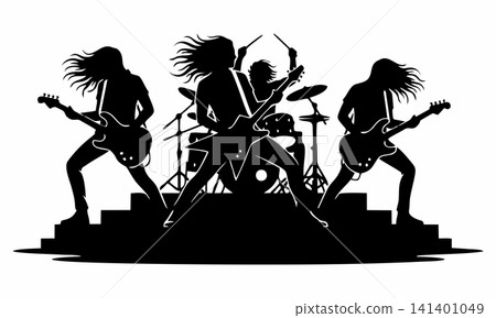 A vector silhouette of a rock band performing at a live concert. A vector silhouette of a rock band performing at a live concert. 141401049