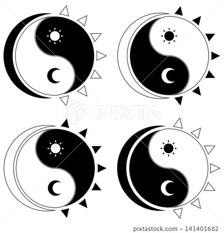 Yin Yang Sun and Moons lines in BW Yin Yang Sun and Moons lines in BW 141401682