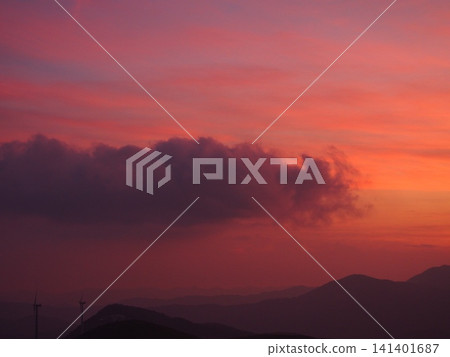The scenery of Shikoku Karst, bathed in the orange glow of the sunset. The scenery of Shikoku Karst, bathed in the orange glow of the sunset. 141401687