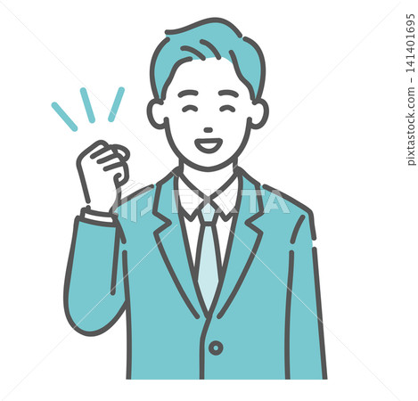 一幅插圖,描繪了一位身穿西裝的男士面帶微笑,擺出勝利的姿勢。 一幅插圖,描繪了一位身穿西裝的男士面帶微笑,擺出勝利的姿勢。 141401695
