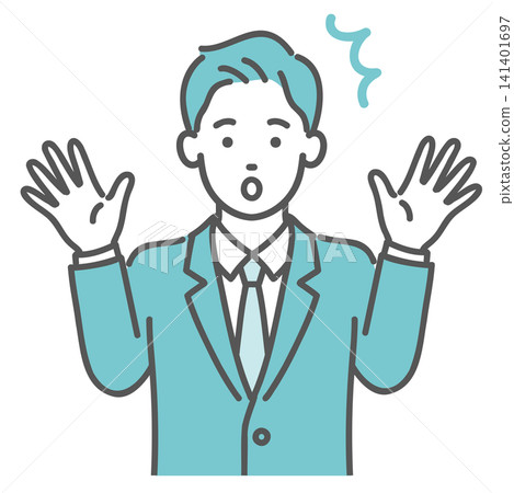 一幅插圖,描繪了一位身穿西裝的年輕男子,他舉起雙手,一臉驚訝。 一幅插圖,描繪了一位身穿西裝的年輕男子,他舉起雙手,一臉驚訝。 141401697