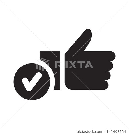 A thumbs-up icon with a checkmark, symbolizing approval or positive feedback. A thumbs-up icon with a checkmark, symbolizing approval or positive feedback. 141402534