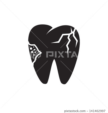 Broken Tooth Icon Vector with Dental Decay and Cracked Teeth Symbol Broken Tooth Icon Vector with Dental Decay and Cracked Teeth Symbol 141402997