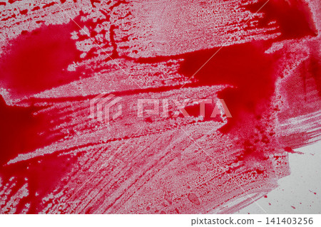 Abstract background featuring vibrant red paint and ink brush strokes, splatters, and textures on a white textured paper surface. Horror or Halloween background Abstract background featuring vibrant red paint and ink brush strokes, splatters, and textures on a white textured paper surface. Horror or Halloween background 141403256
