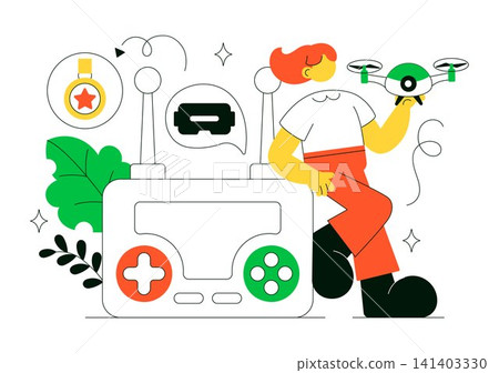 FPV Drone Racing Vector Illustration Featuring First Person View Drone Competition, Remote Control Racing, Flying Technology, and Esports FPV Drone Racing Vector Illustration Featuring First Person View Drone Competition, Remote Control Racing, Flying Technology, and Esports 141403330