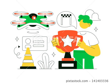 FPV Drone Racing Vector Illustration Featuring First Person View Drone Competition, Remote Control Racing, Flying Technology, and Esports FPV Drone Racing Vector Illustration Featuring First Person View Drone Competition, Remote Control Racing, Flying Technology, and Esports 141403336