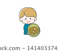 A boy with a bucket full of acorns 141403374