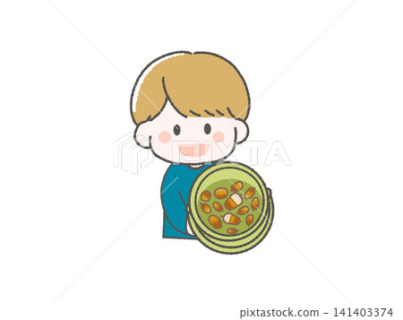 一個提著裝滿橡子的桶子的男孩 一個提著裝滿橡子的桶子的男孩 141403374