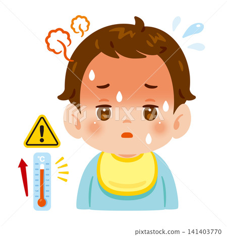 Illustration of a baby boy with a fever (upper body) 141403770