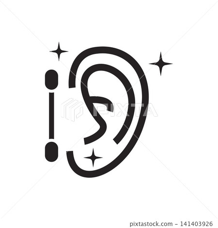 Clean ear icon with a cotton swab and ear care. Clean ear icon with a cotton swab and ear care. 141403926