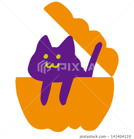Illustration of a black cat peeking out of a pumpkin - Cute Halloween animal vector material Illustration of a black cat peeking out of a pumpkin - Cute Halloween animal vector material 141404128