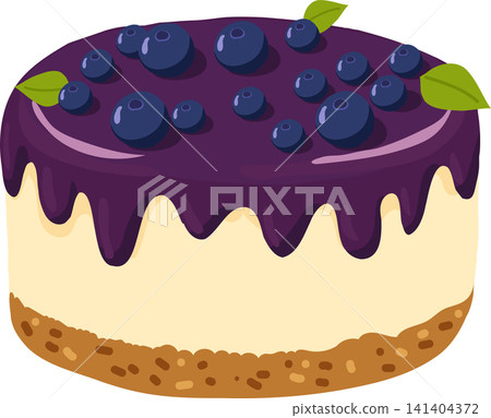 Fresh blueberry cake featuring cream cheese filling, crumb base and fruit topping, 141404372