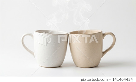 Two steaming mugs of hot beverage side by side with beverage friendship breakfast caffeine lifestyle relaxing hospitality steaming together minimalist cappuccino espresso refreshment Two steaming mugs of hot beverage side by side with beverage friendship breakfast caffeine lifestyle relaxing hospitality steaming together minimalist cappuccino espresso refreshment 141404434