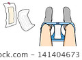Image showing a sanitary napkin with the plastic wrap removed and the legs inserted through the leg openings of the panties. Image showing a sanitary napkin with the plastic wrap removed and the legs inserted through the leg openings of the panties. 141404673