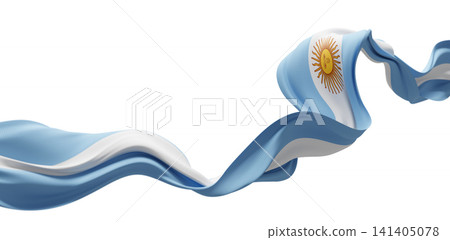 Argentina flag ribbon flowing isolated on white background with copy space 3D render Argentina flag ribbon flowing isolated on white background with copy space 3D render 141405078