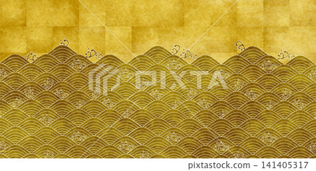 A background featuring a traditional Japanese golden wave pattern. 141405317