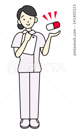 Illustration of a nurse holding a medical questionnaire and suggesting medication (prescription, pharmacy, medication guidance, medical care) Illustration of a nurse holding a medical questionnaire and suggesting medication (prescription, pharmacy, medication guidance, medical care) 141405523