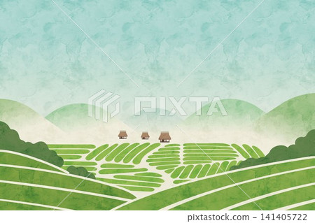 An illustration of a tea plantation landscape, evoking the season of new tea. An illustration of a tea plantation landscape, evoking the season of new tea. 141405722