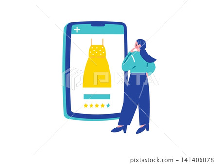 一個女人在智能手機上在線購物的插圖 一個女人在智能手機上在線購物的插圖 141406078