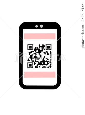 Illustration of a smartphone with a QR code displayed on the screen (cashless payment, electronic payment, vector) Illustration of a smartphone with a QR code displayed on the screen (cashless payment, electronic payment, vector) 141406136