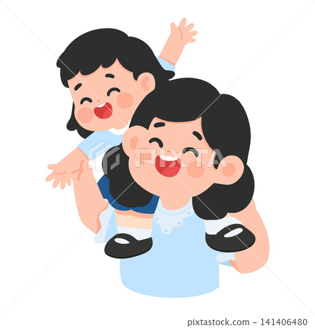 Mother Carrying Daughter on Her Shoulders Mother Carrying Daughter on Her Shoulders 141406480