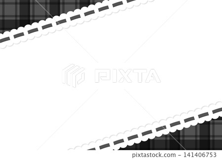 Monochrome gingham check and frill frame | Cute message decorative material Monochrome gingham check and frill frame | Cute message decorative material 141406753