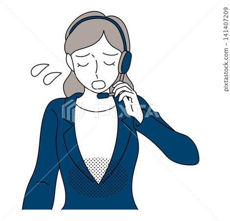 一位戴著耳機的女客服人員道歉。 一位戴著耳機的女客服人員道歉。 141407209