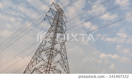 high voltage pole with clouds high voltage pole with clouds 141407332