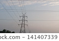 high voltage power line at sunset 141407339