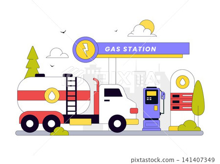 Gas Station Vector Illustration Featuring Fuel Service, Petrol Station, Car Refueling, Energy Supply, Gas Pumps, and Transportation Infrastructure Gas Station Vector Illustration Featuring Fuel Service, Petrol Station, Car Refueling, Energy Supply, Gas Pumps, and Transportation Infrastructure 141407349