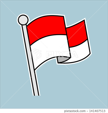 A simple flat vector illustration of a waving red and white Indonesian national flag, designed as a cute die-cut sticker. A simple flat vector illustration of a waving red and white Indonesian national flag, designed as a cute die-cut sticker. 141407513