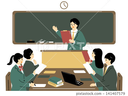 Students taking lessons in a classroom Students taking lessons in a classroom 141407579